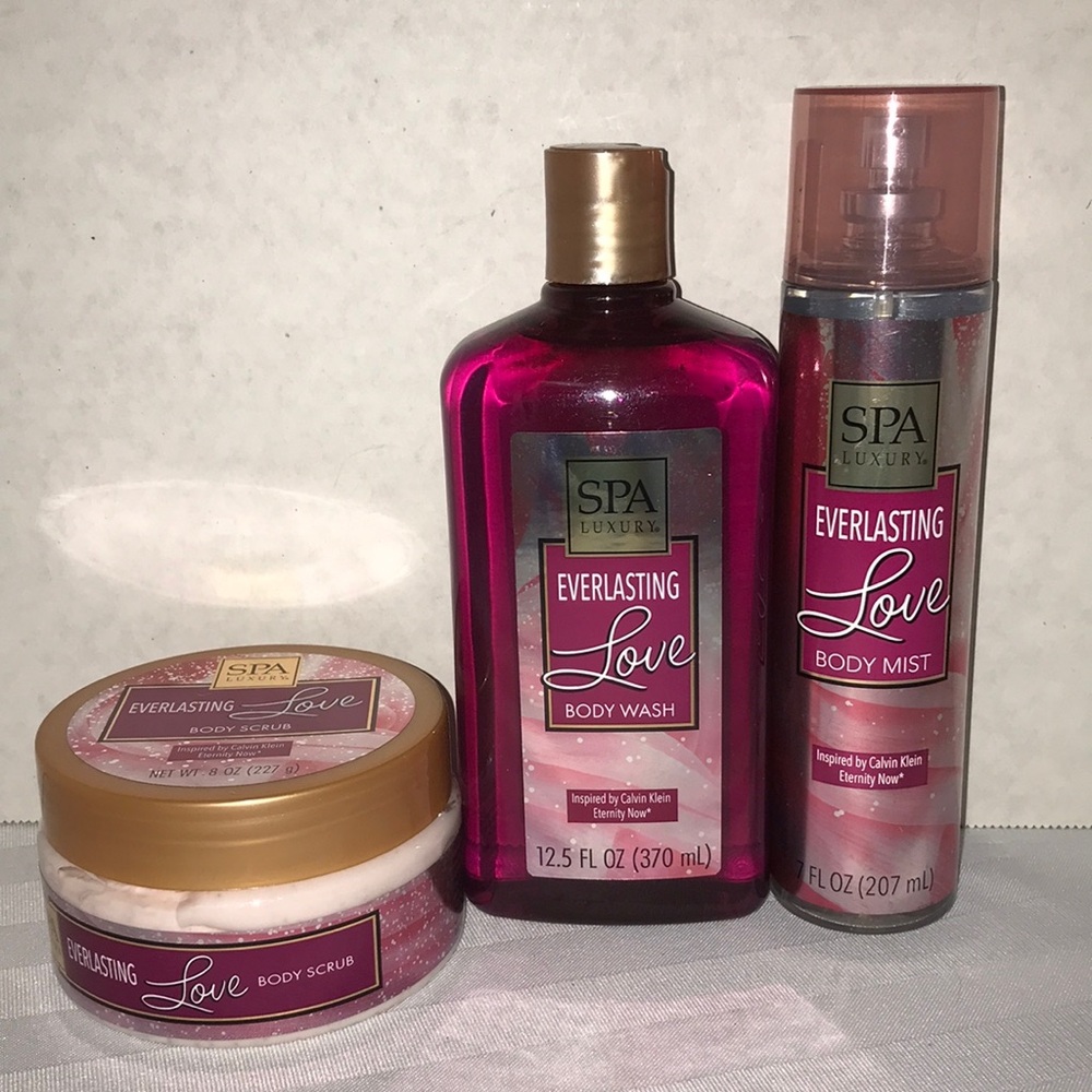 Spa Luxury, Body Wash, mist & scrub. Inspired by Calvin Klein, Eternity now.